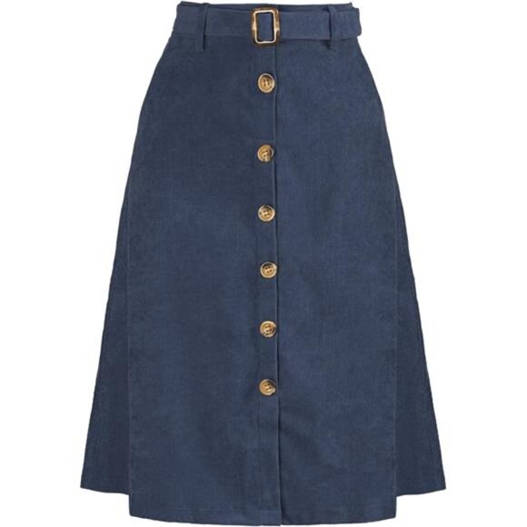 Womens High Waist Button Front A-Line Skirt Navy Blue - Picture 1 of 5